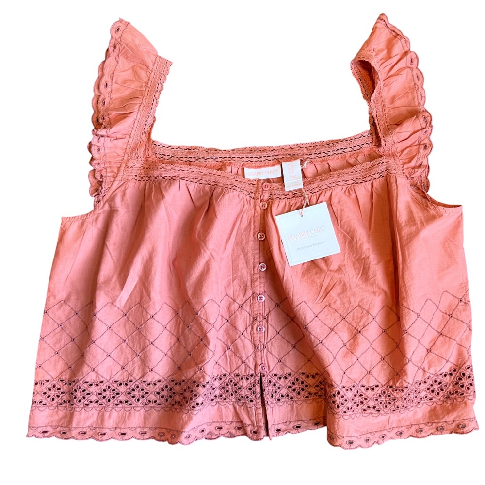 Shabby Chic NEW Eyelet Lace 100% Cotton Embroidered 2 Piece Pajamas Light Medium - Picture 3 of 15
